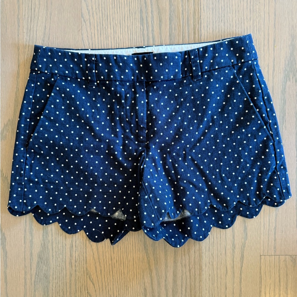 Navy Polka Dot Scalloped Hem J Crew Shorts